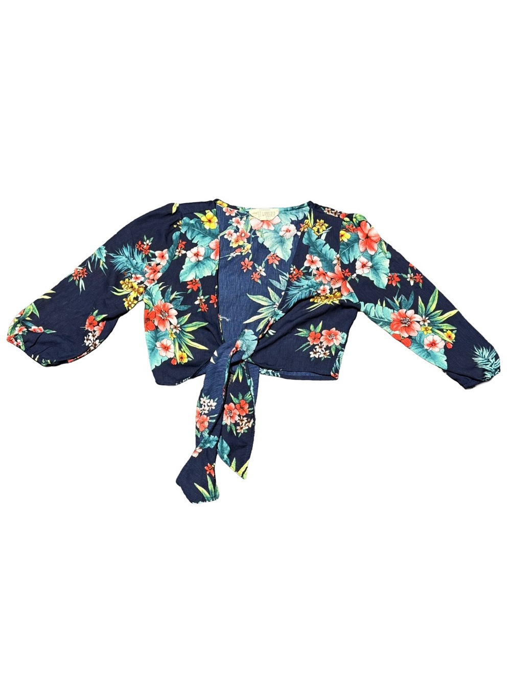 Sweet Wanderer Navy Floral Tie-Front Blouse